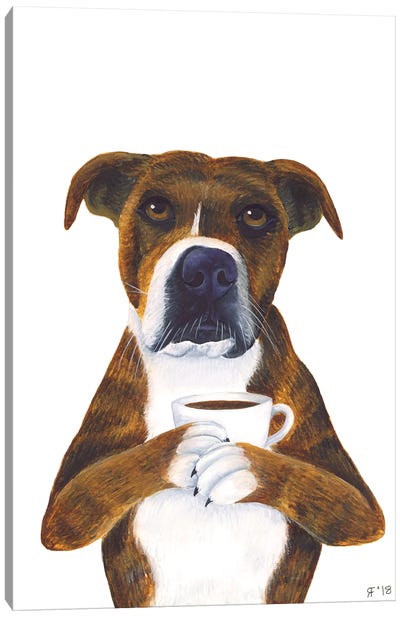 Coffee Cup Dog Canvas Art Print - Alasse Art
