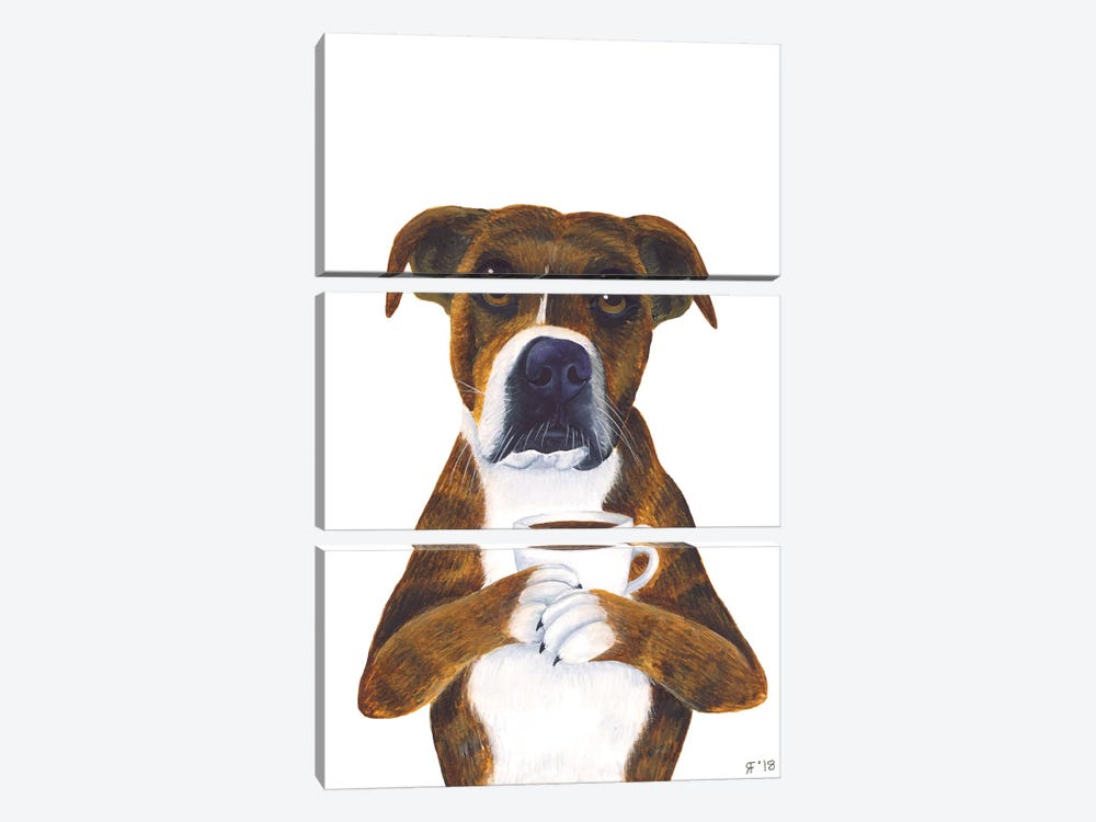 Coffee Cup Dog by Alasse Art 3-piece Canvas Print