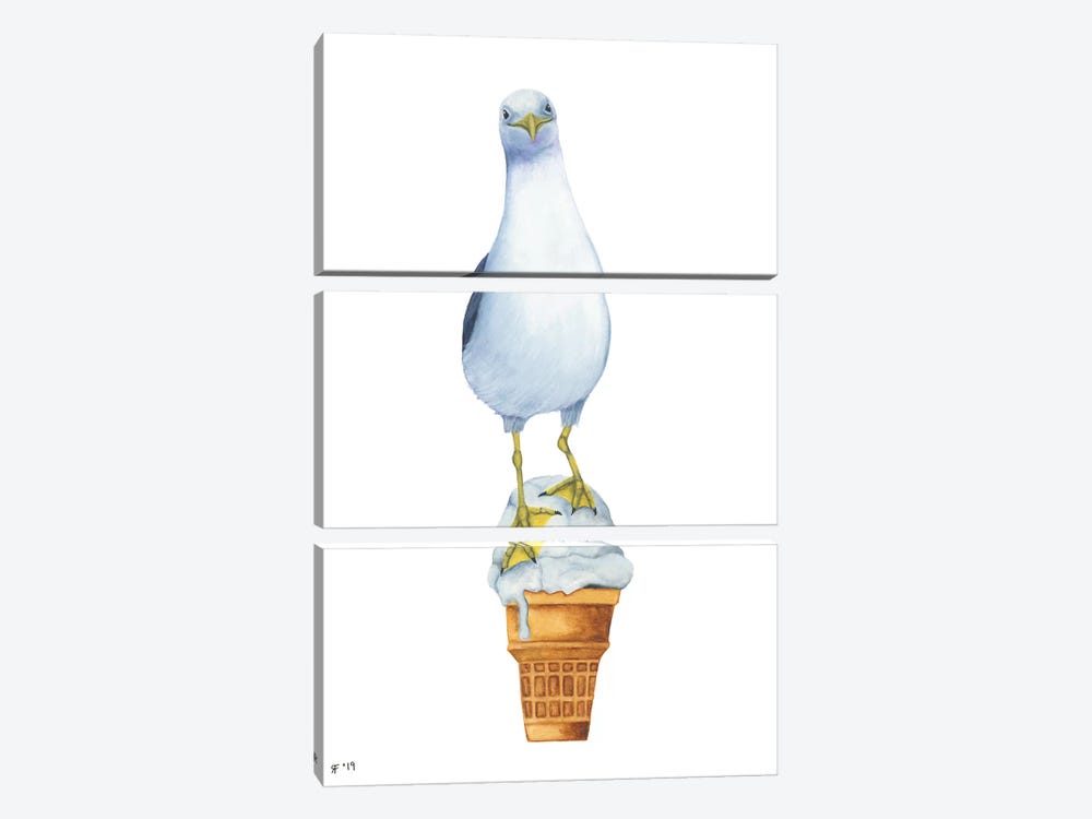 Ice Cream Gull by Alasse Art 3-piece Canvas Art Print