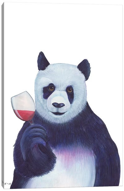 Panda Wine Canvas Art Print - Alasse Art