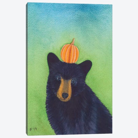 Pumpkin Black Bear Canvas Print #AAT37} by Alasse Art Canvas Wall Art