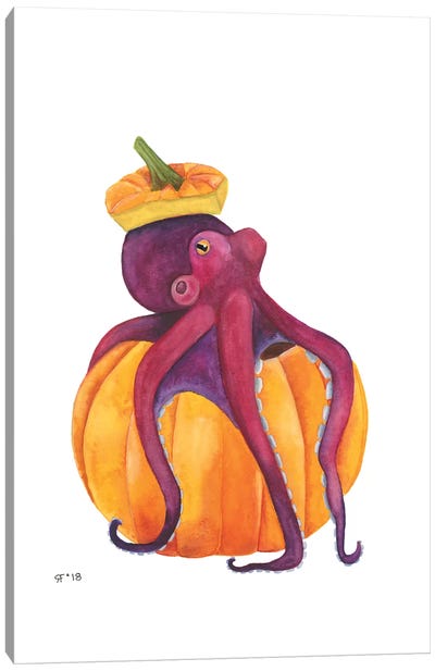 Pumpkin Octopus Canvas Art Print - Alasse Art
