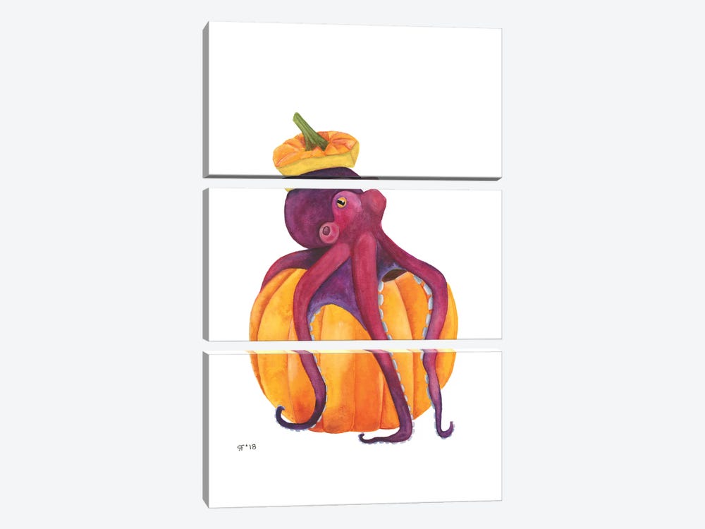 Pumpkin Octopus by Alasse Art 3-piece Canvas Art Print