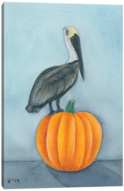 Pumpkin Pelican Canvas Art Print - Alasse Art