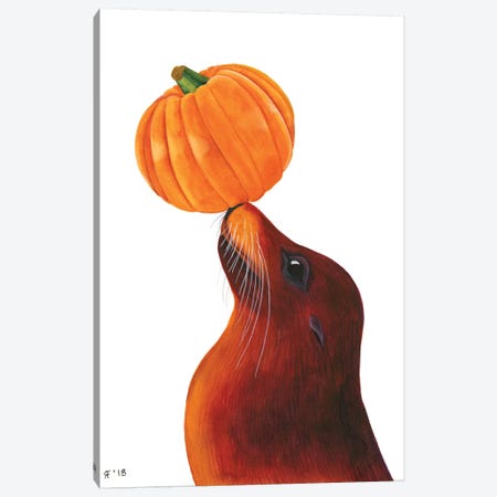 Pumpkin Sea Lion Canvas Print #AAT40} by Alasse Art Canvas Artwork