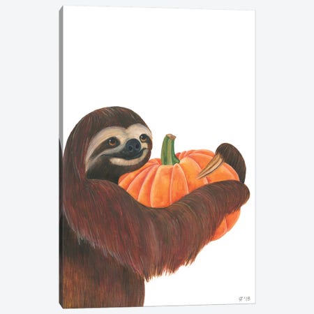 Pumpkin Sloth Canvas Print #AAT41} by Alasse Art Canvas Artwork