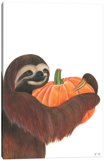Pumpkin Sloth Canvas Art Print - Alasse Art