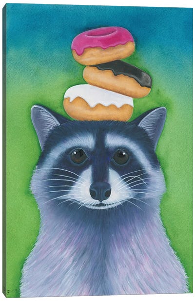 Racoon With Donuts Canvas Art Print - Alasse Art