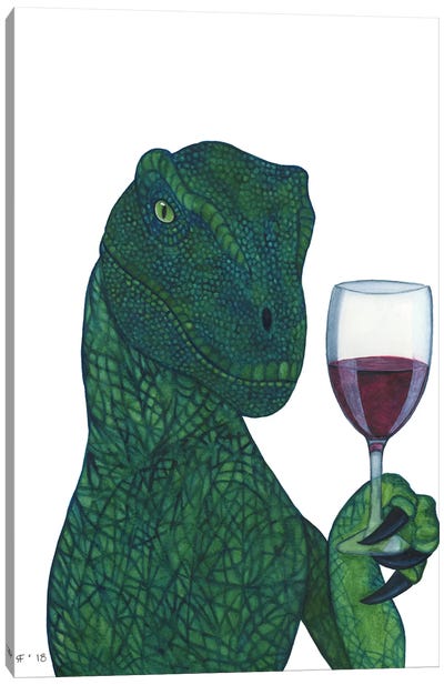 Red Wine Raptor Canvas Art Print - Prehistoric Animal Art