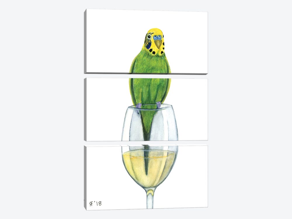 Wine Parakeet White by Alasse Art 3-piece Art Print