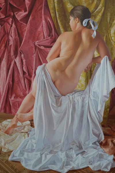 Draped In Realism: Seated Nude Model by Arthur Anokhin