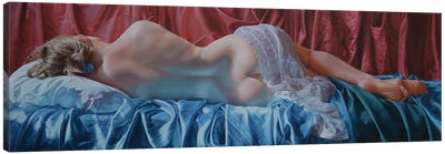 Nude Model Canvas Art Print - Draped in Realism