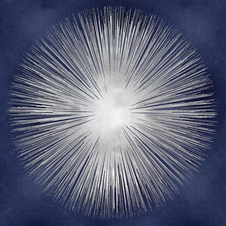 Silver Sunburst On Blue I