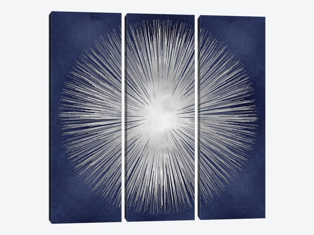 Silver Sunburst On Blue I by Abby Young 3-piece Canvas Wall Art