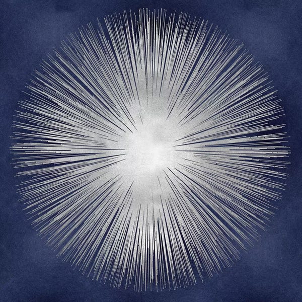 Large Modern Art - Canvas Prints: Silver Sunburst On Blue I by Abby Young