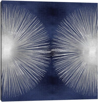 Silver Sunburst On Blue II Canvas Art Print - Geometric Abstract Art