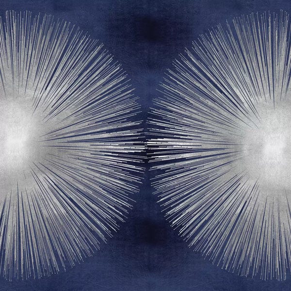 Large Modern Art - Canvas Prints: Silver Sunburst On Blue II by Abby Young