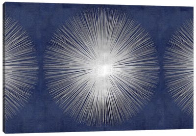 Silver Sunburst On Blue III Canvas Art Print - Holiday Décor