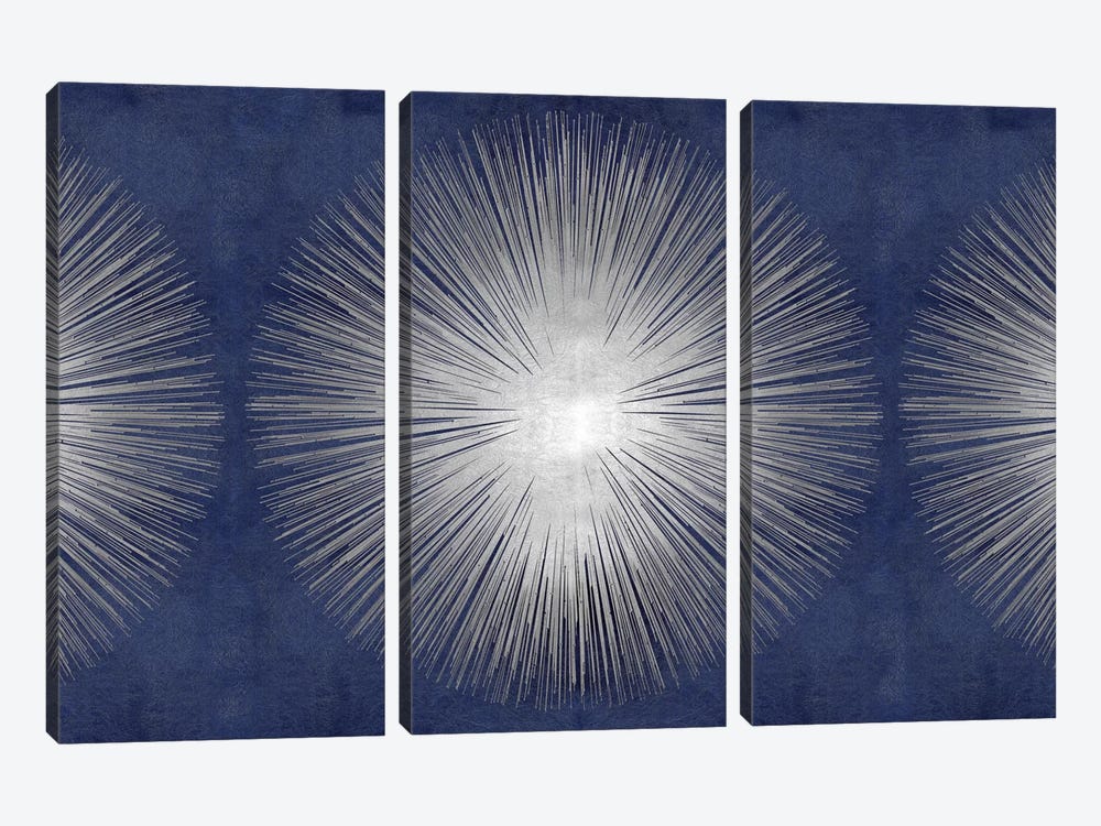 Silver Sunburst On Blue III 3-piece Canvas Artwork