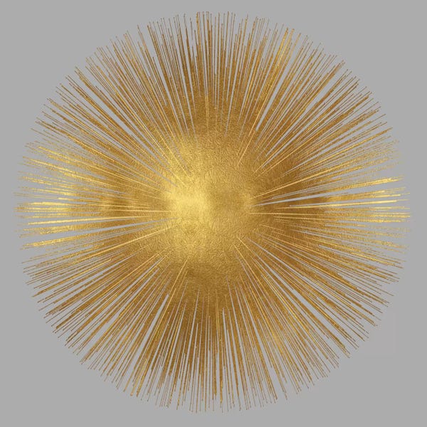 Gold Abstract Art: Sunburst On Grey I by Abby Young