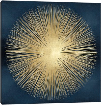Sunburst Gold On Blue I Canvas Art Print - Gold Abstract Art