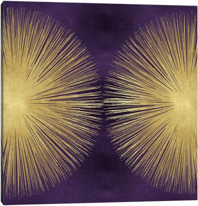 Sunburst Gold On Purple II Canvas Art Print - Gold Abstract Art