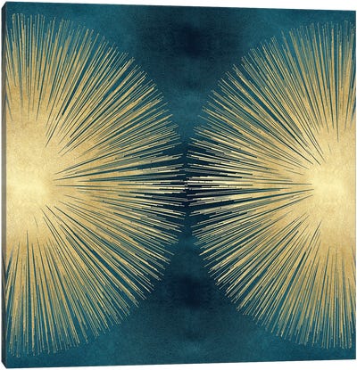 Sunburst Gold On Teal II Canvas Art Print - Blue & Gold Art