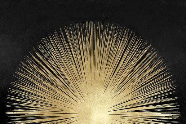 Gold Abstract Art: Sunburst Rising On Black by Abby Young