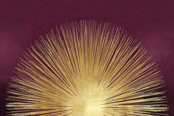Gold: Sunburst Rising On Burgundy by Abby Young