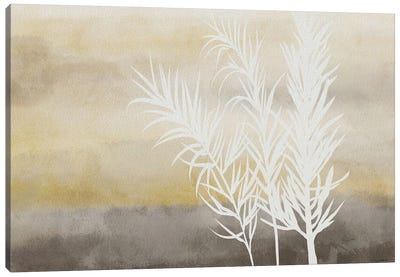 White Botanicals With Gray And Yellow Canvas Art Print - Minimalist Kitchen Art