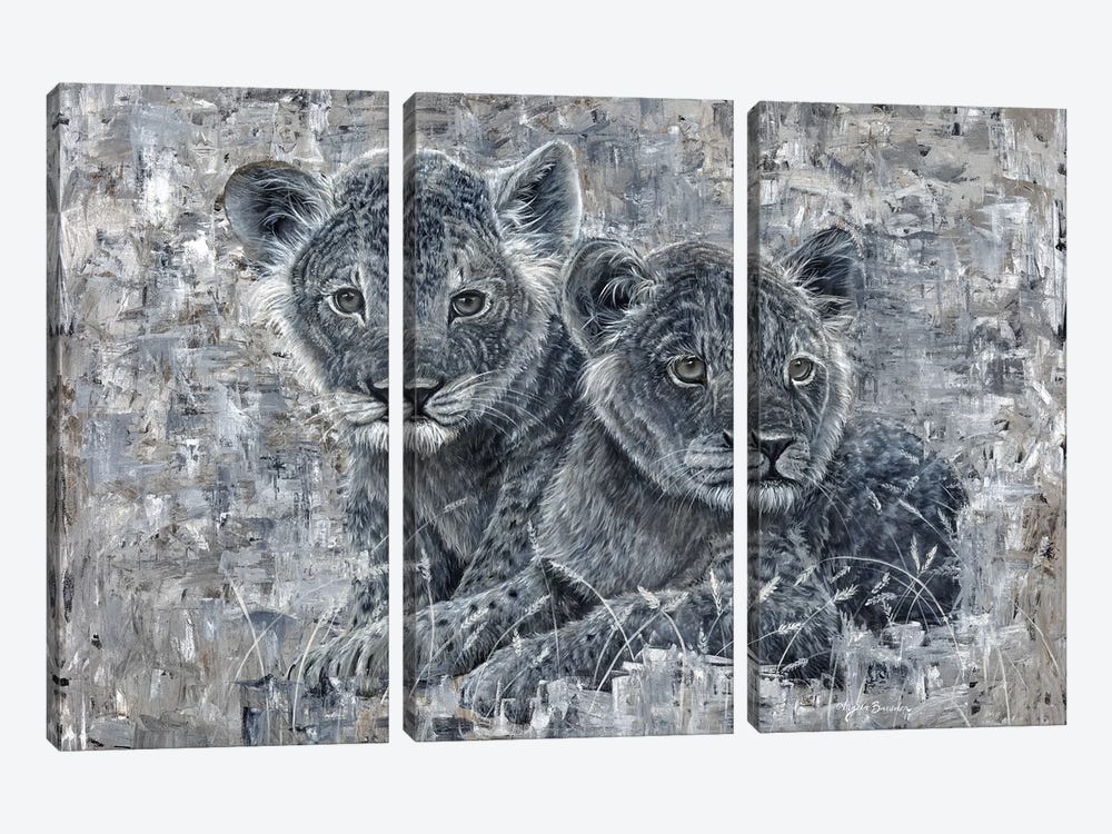 Power Of The Pride Lion Cubs by Angela Bawden 3-piece Canvas Print