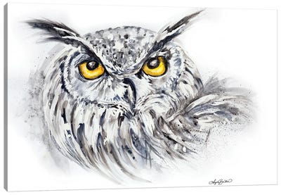 Eagle Owl In Watercolor Canvas Art Print - Angela Bawden