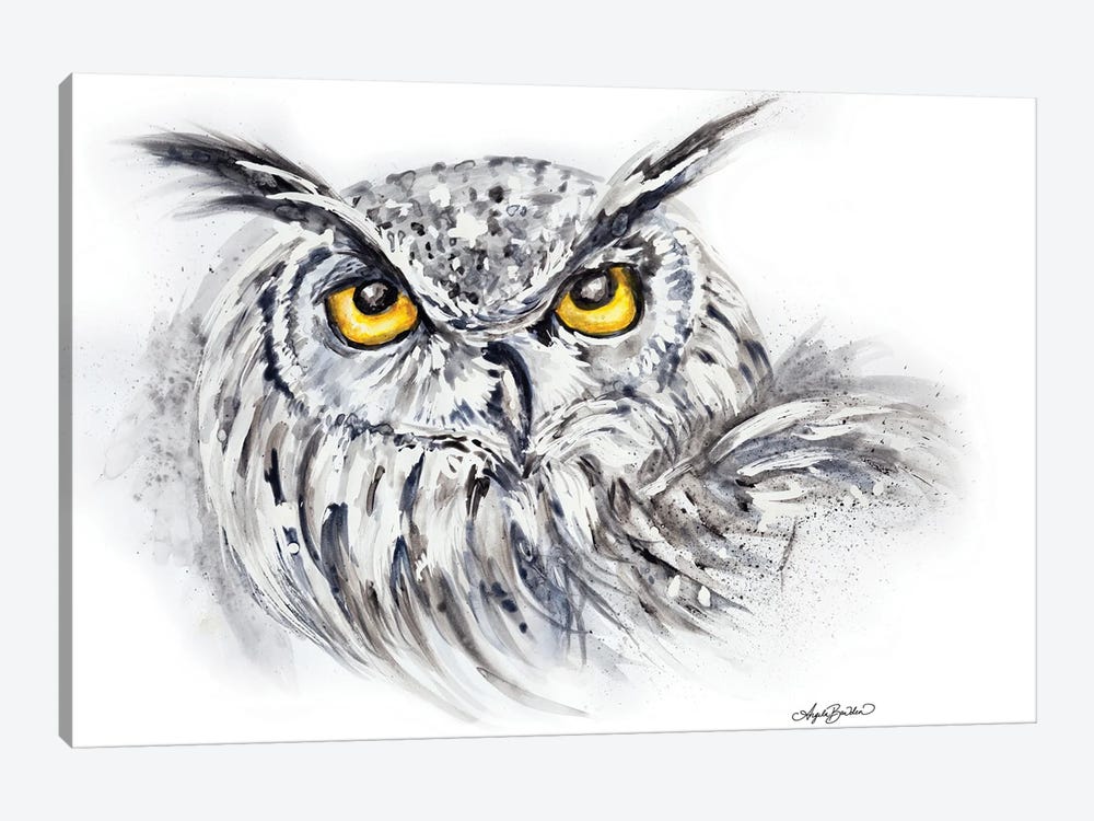 Eagle Owl In Watercolor by Angela Bawden 1-piece Canvas Artwork