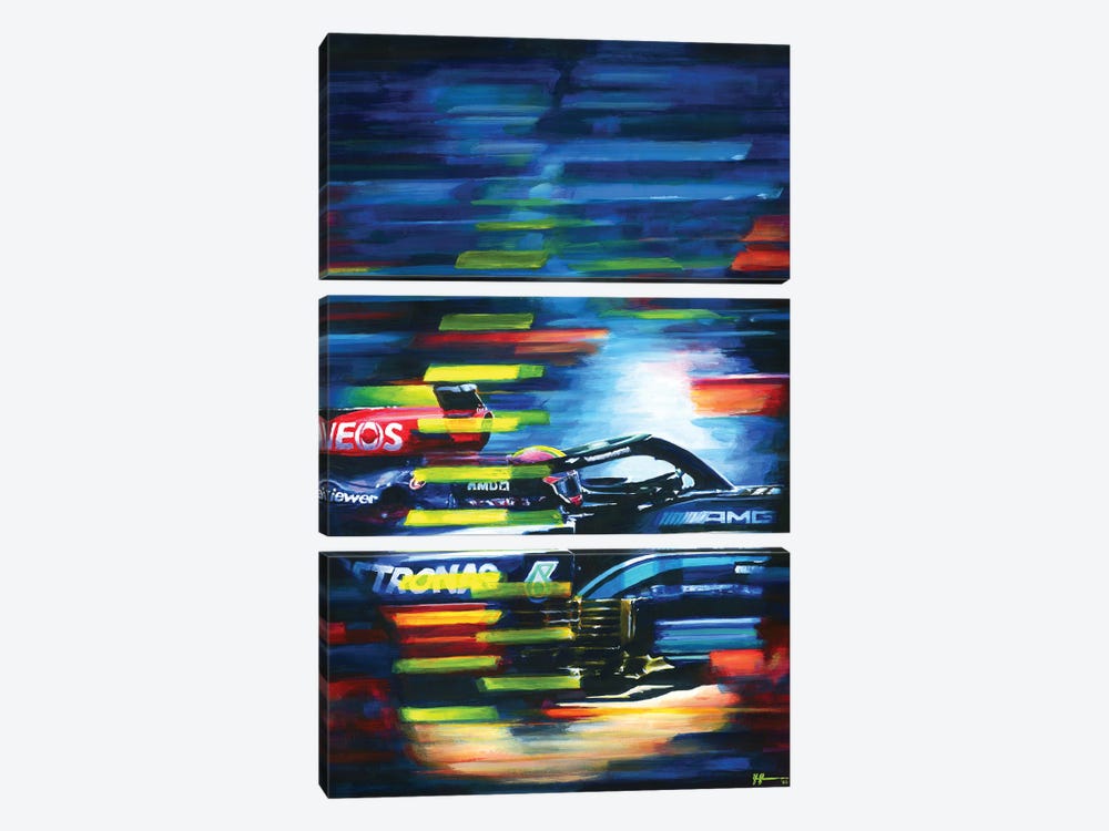 Lewis Hamilton - 2021 Brazilian GP Mercedes by Alex Stutchbury 3-piece Canvas Print