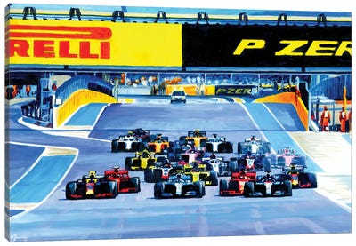 Race To Turn One - 2018 French GP Canvas Art Print - Alex Stutchbury