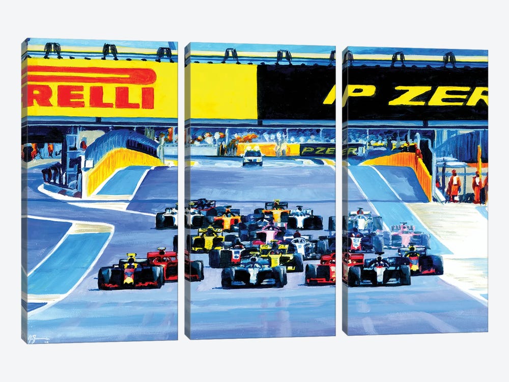 Race To Turn One - 2018 French GP by Alex Stutchbury 3-piece Canvas Art