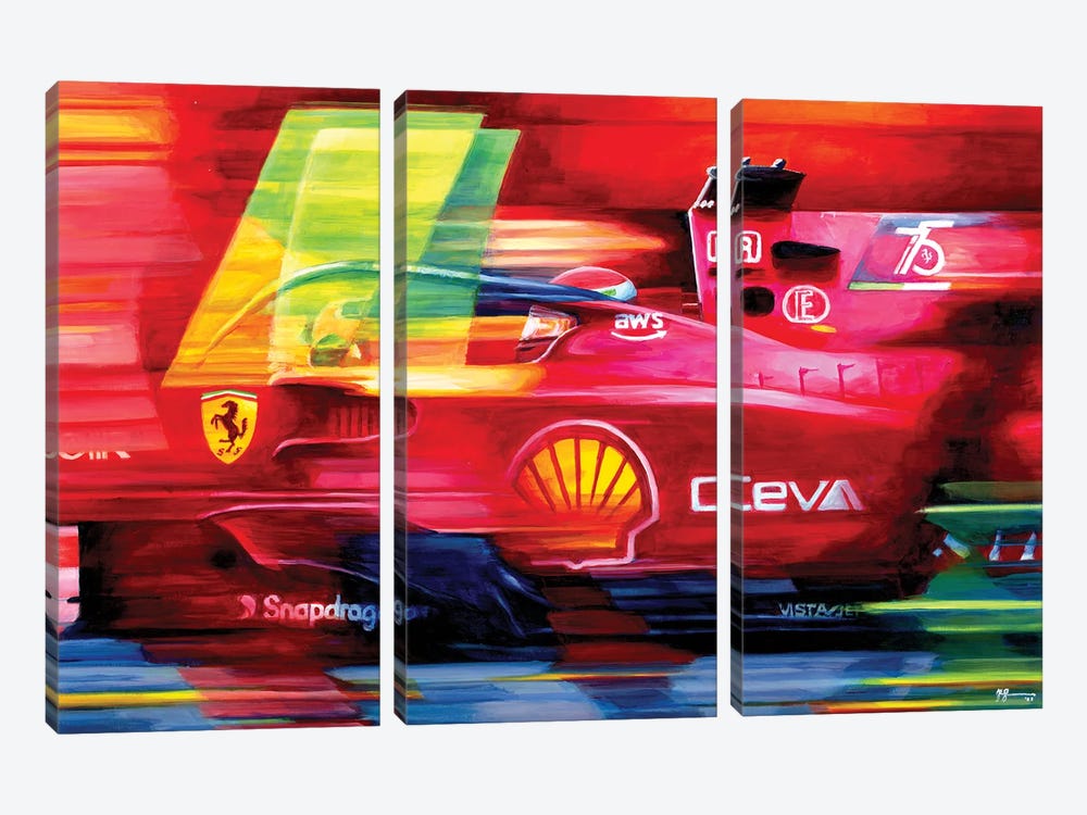 Charles Leclerc - 2022 Bahrain GP Winner Ferrari F1-75 by Alex Stutchbury 3-piece Canvas Art Print