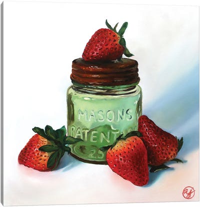 Green Half Pint Strawberries Canvas Art Print - Berry Art