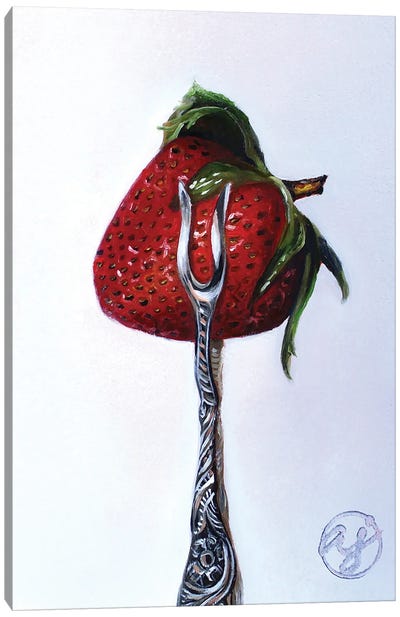 Strawberry Fork Canvas Art Print - Berry Art