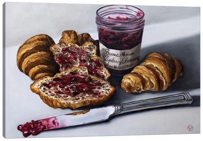 Croissant And Jam Canvas Art Print - Kitchen Equipment & Utensil Art