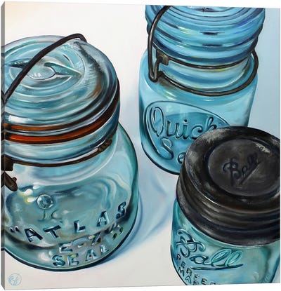 3 Jars Canvas Art Print - Turquoise Art