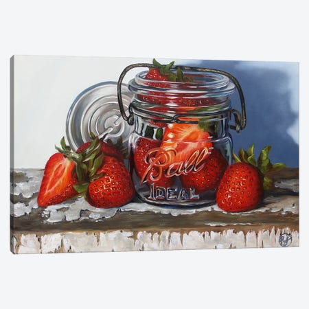 Ball Jar And Strawberries Canvas Print #ABJ40} by Abra Johnson Canvas Artwork