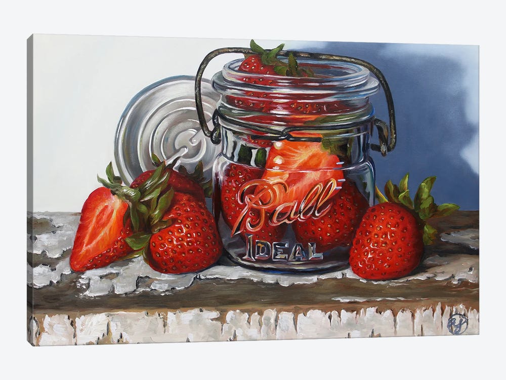 Ball Jar And Strawberries by Abra Johnson 1-piece Canvas Art