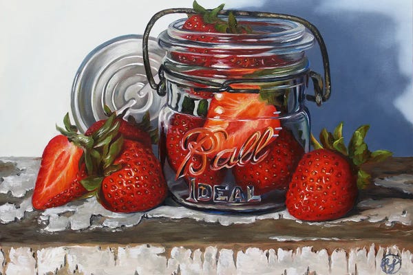 Kitchen: Ball Jar And Strawberries by Abra Johnson
