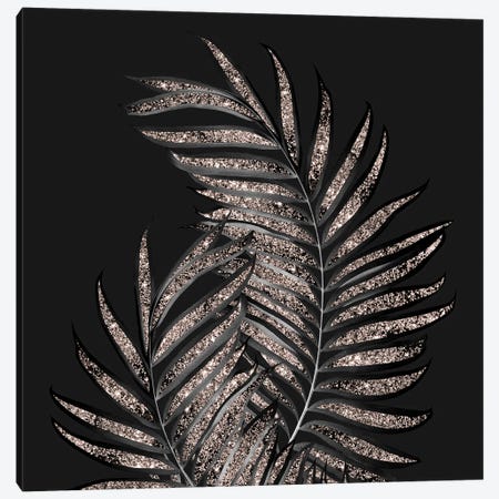 Gray Black Palm Leaves With Rose Gold Glitter IV Canvas Print #ABM126} by Anita's & Bella's Art Canvas Print