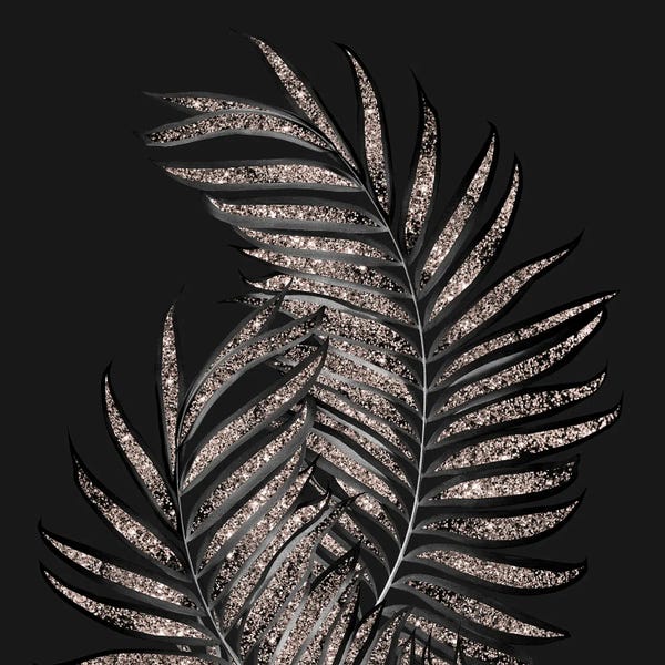 Anita's & Bella's Art: Gray Black Palm Leaves With Rose Gold Glitter IV by Anita's & Bella's Art
