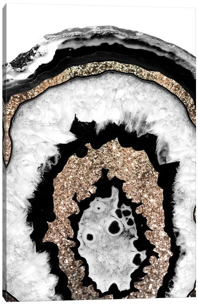 Gray Black White Agate With Gold Glitter IB Canvas Art Print - Agate, Geode & Mineral Art