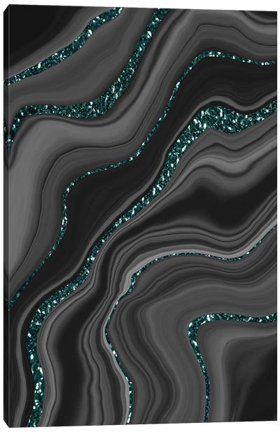 Liquid Black Gray White Agate Glitter Dream III Canvas Art Print - Agate, Geode & Mineral Art