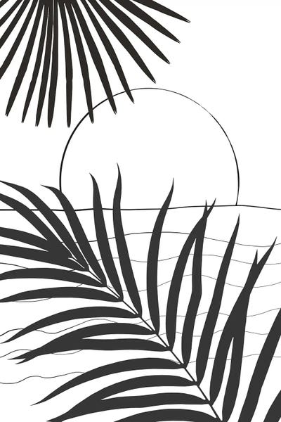 Black & White Florals: Minimal Ocean Sunset Line Art Abstract I by Anita's & Bella's Art