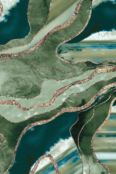 Refreshing Workspace: Olive Green Marble Agate Gold Glitter Glam I by Anita's & Bella's Art